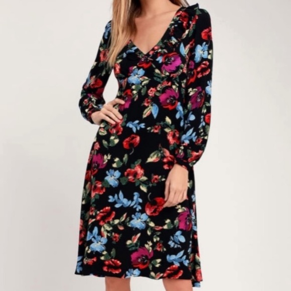 ❤️Lulu’s Beloved Blooms Floral Print MIDI Dress - Picture 4 of 8